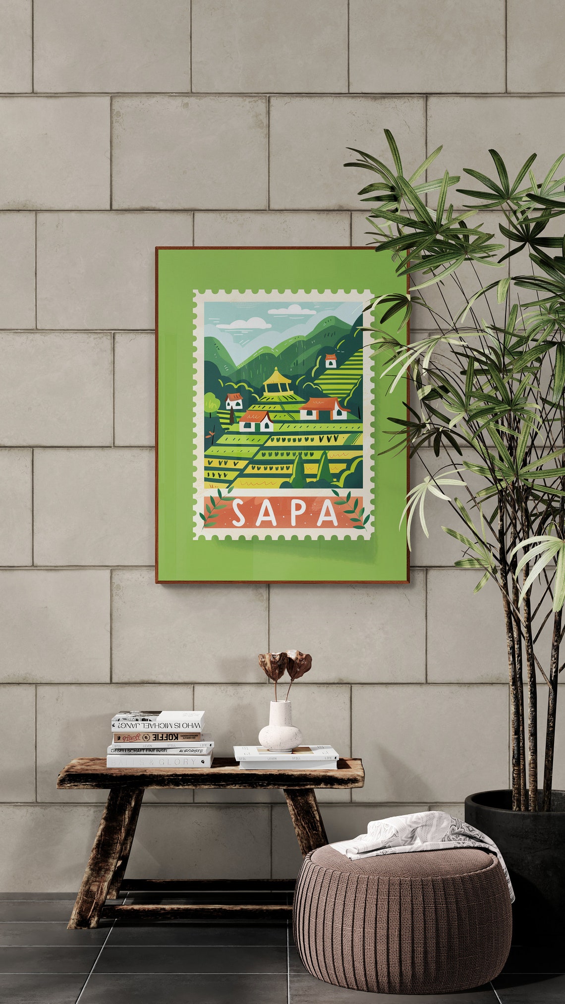 Sapa Vietnam Terraced Rice Fields Postage Stamp Style Travel Poster - Image 3