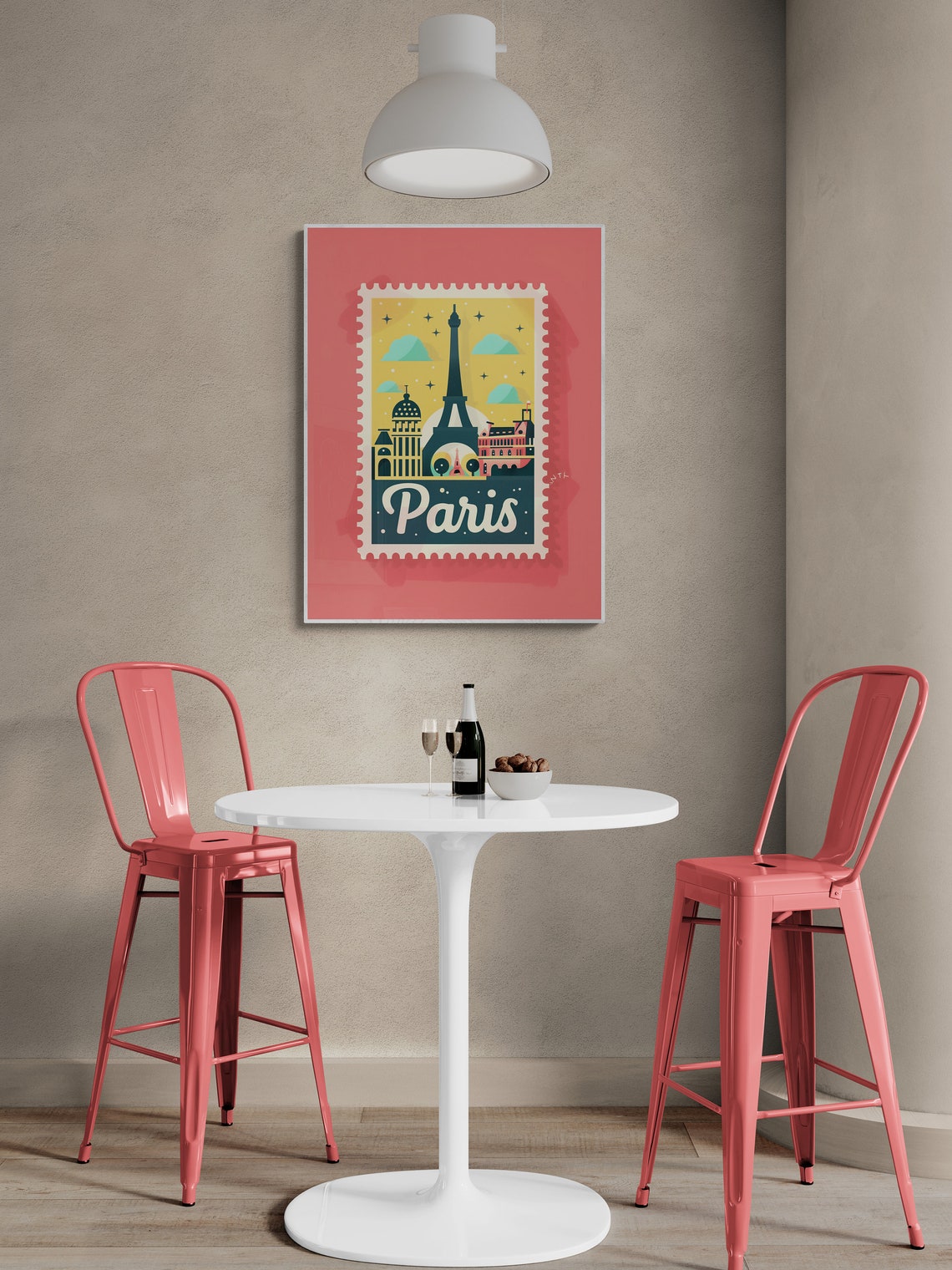 Paris Eiffel Tower Starry Night Postage Stamp Style Travel Poster - Image 3