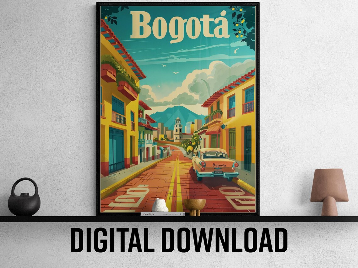 Bogota Colombia Colonial Street Classic Car Vintage Travel Poster