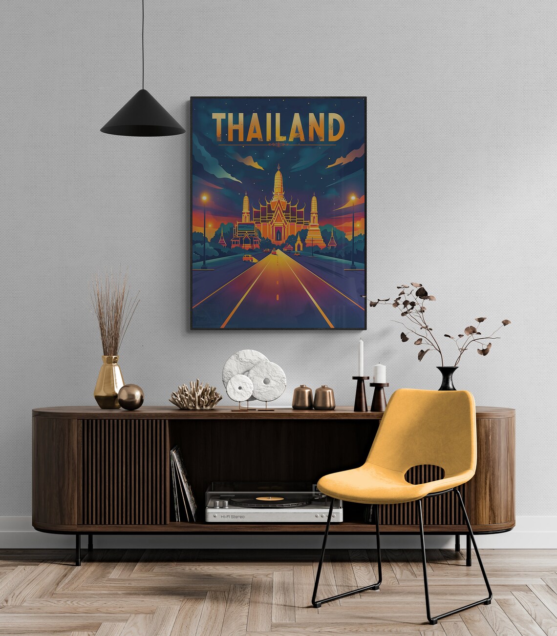 Thailand Golden Temple Starry Night Road Retro Travel Poster - Image 3