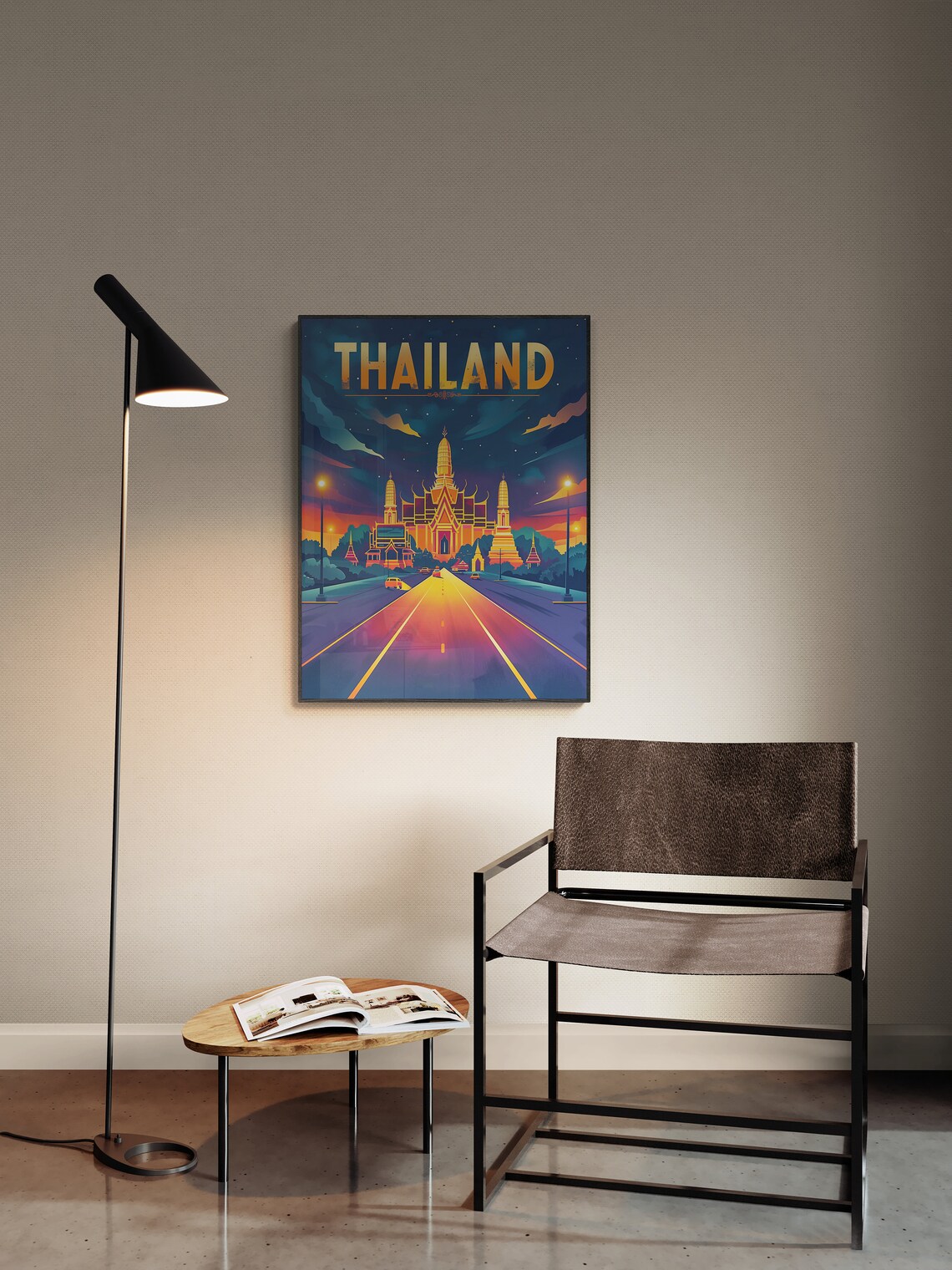 Thailand Golden Temple Starry Night Road Retro Travel Poster - Image 2