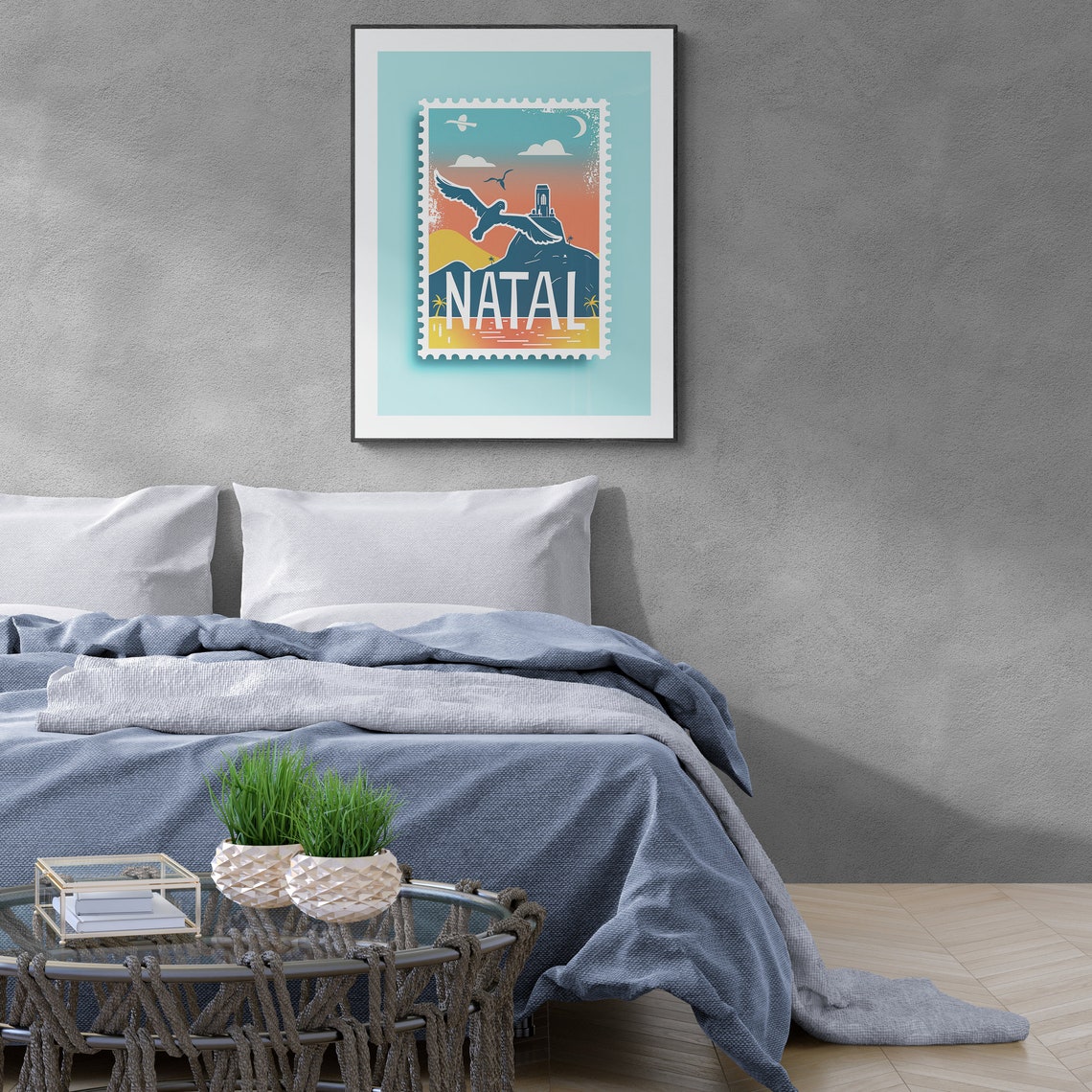 Natal Brazil Seabird Cliff Sunset Vintage Travel Stamp Poster - Image 4