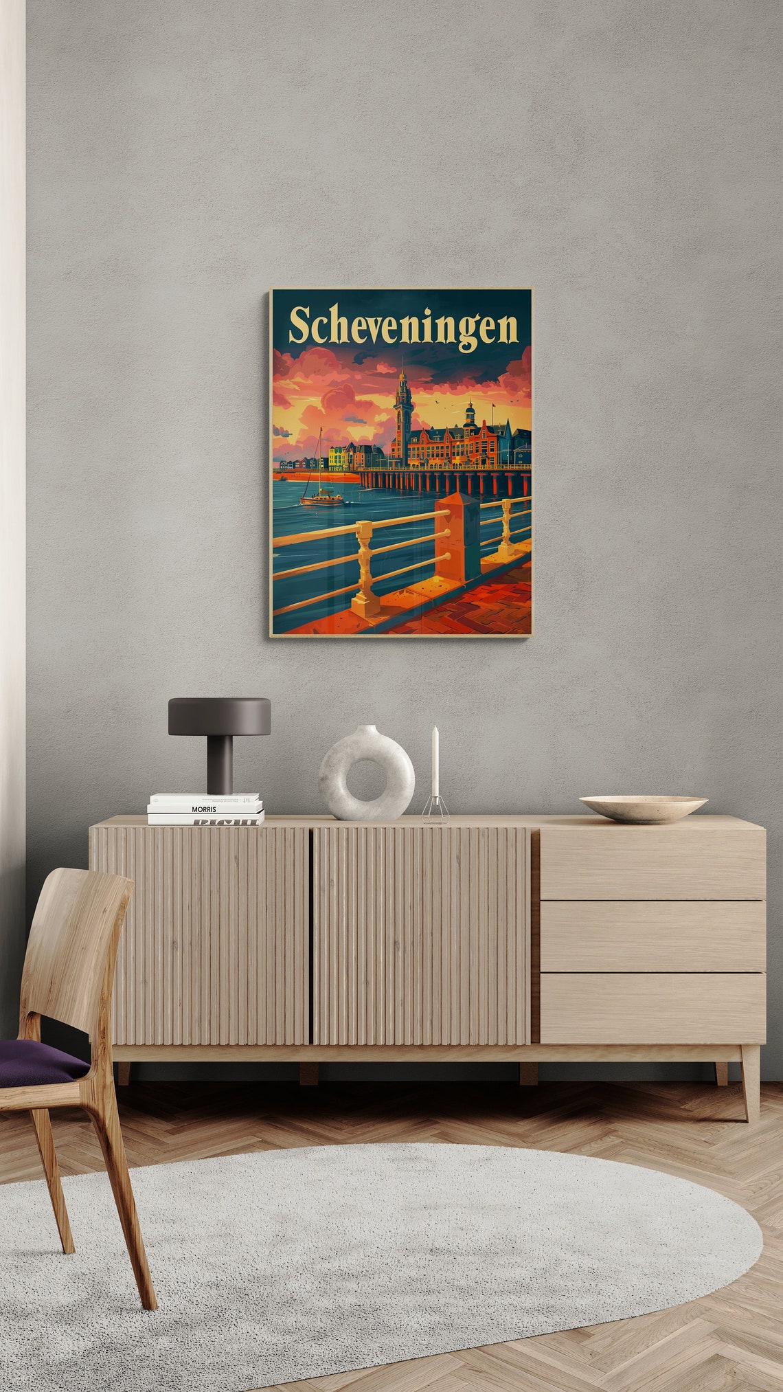 Scheveningen Pier Beach Sunset Retro Netherlands Travel Poster - Image 4