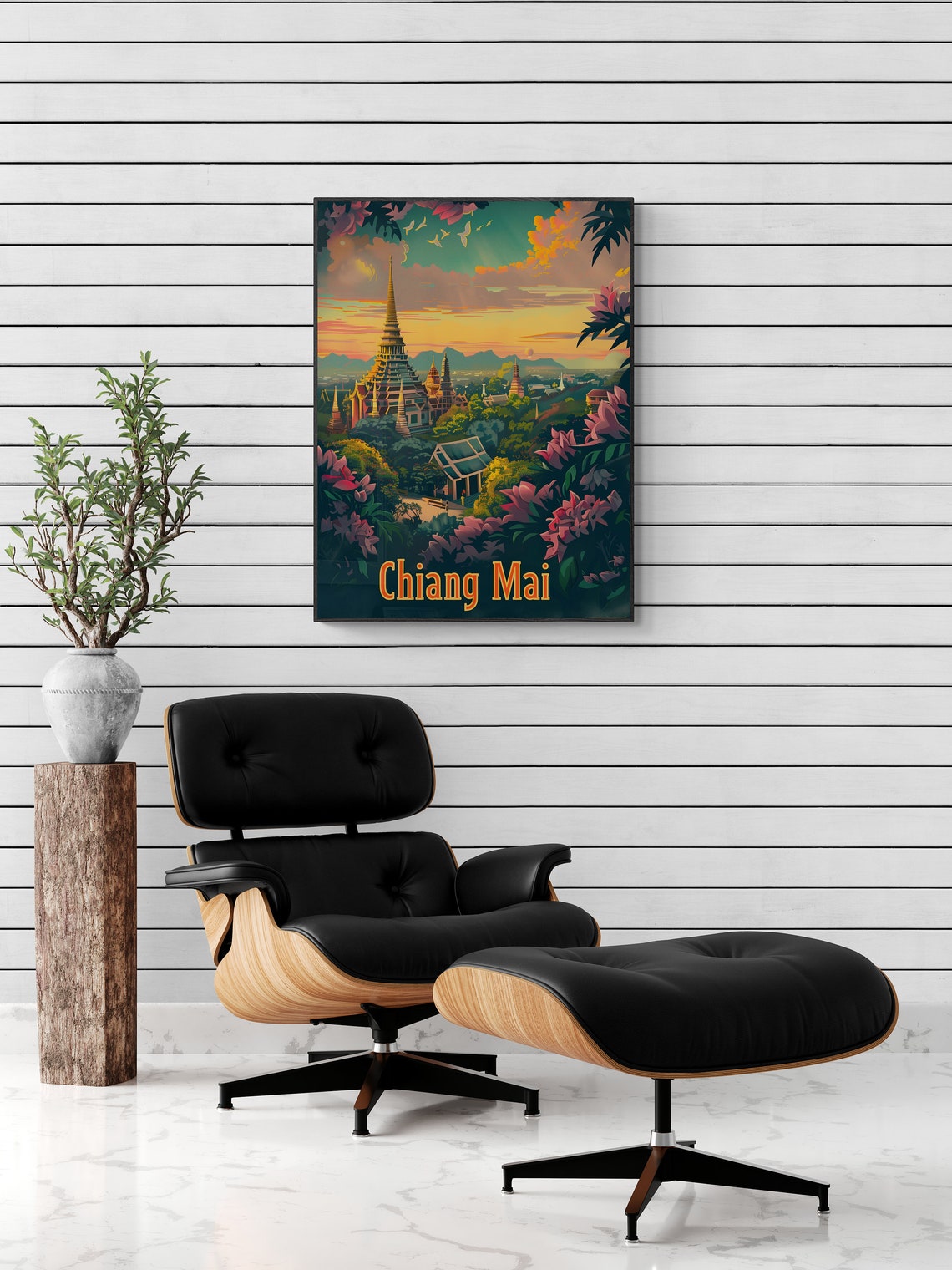 Chiang Mai Golden Chedi Sunset Flowers Temple Thailand Travel Poster - Image 5