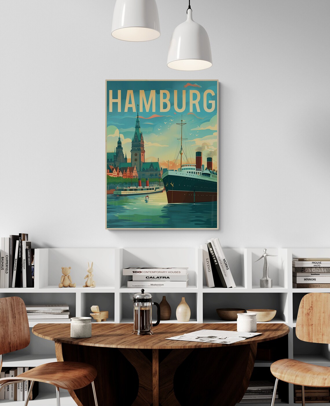 Hamburg Harbor Grand Ocean Liner Vintage Ships Travel Poster - Image 4