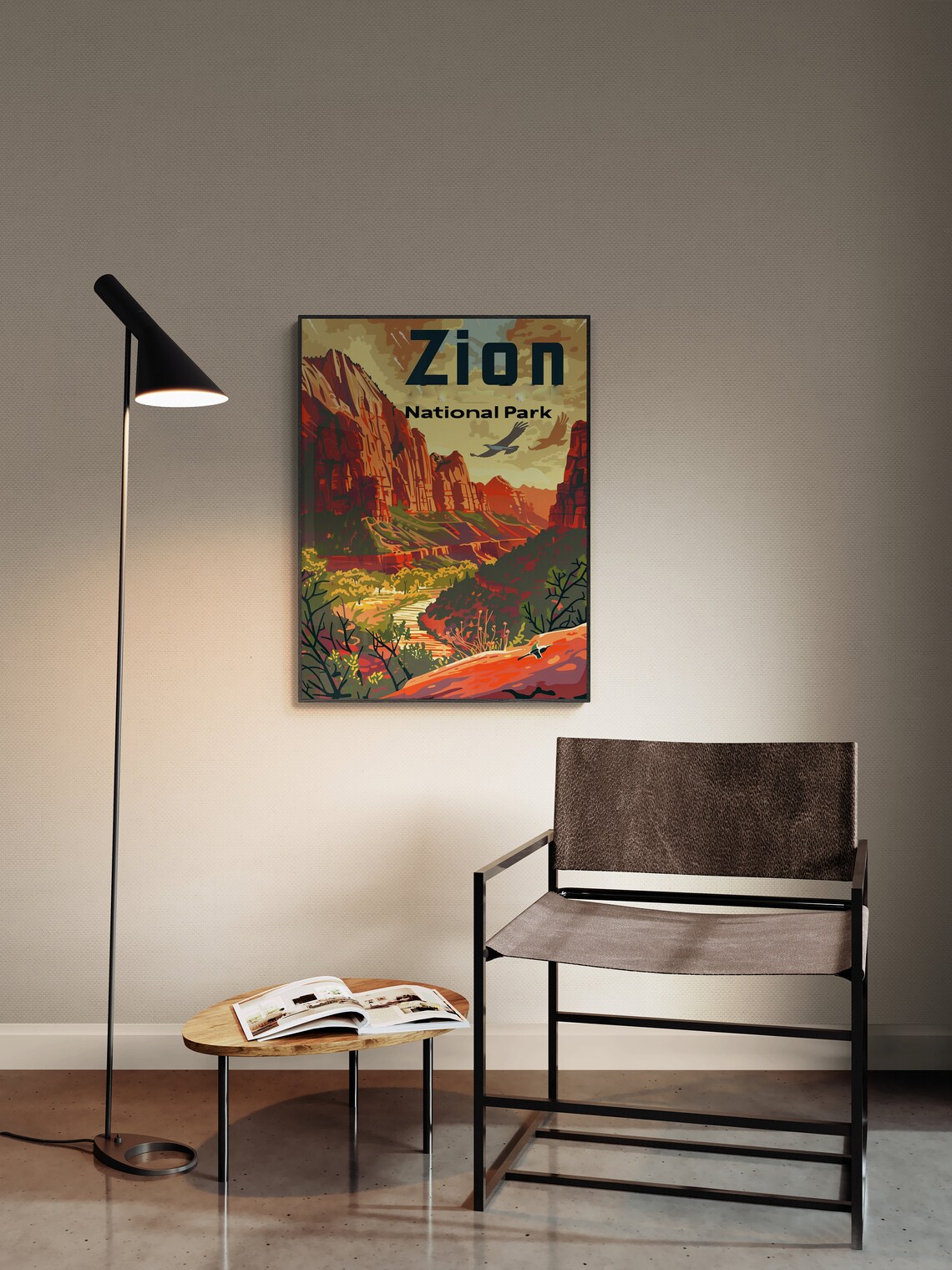 Zion National Park Red Rock Canyon Soaring Birds Vintage Travel Poster - Image 2