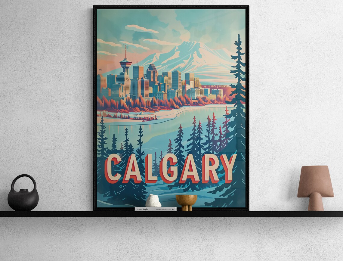 Calgary Tower Rockies and Pines Vintage Winter Travel Poster - Image 2