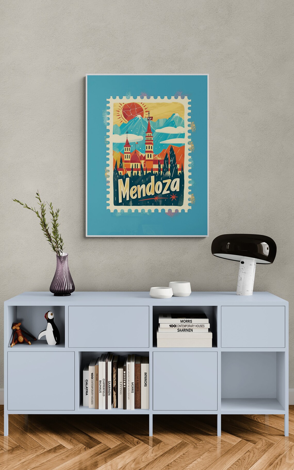 Mendoza Argentina Vintage Postage Stamp Mountain Town Travel Poster - Image 3