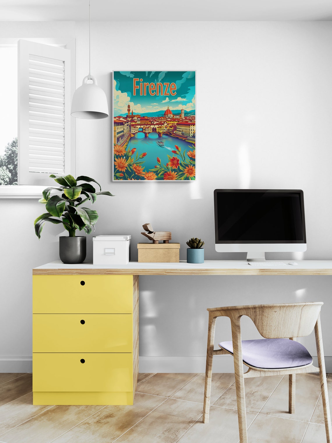 Firenze Duomo Ponte Vecchio Flowers Vintage Italy Poster Art - Image 5