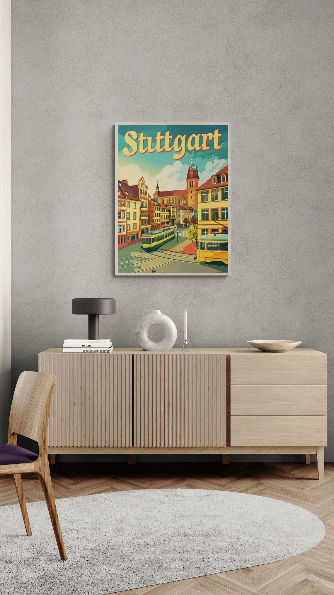 Stuttgart Germany Yellow Tram Church Old Town Vintage Travel Poster - Image 4