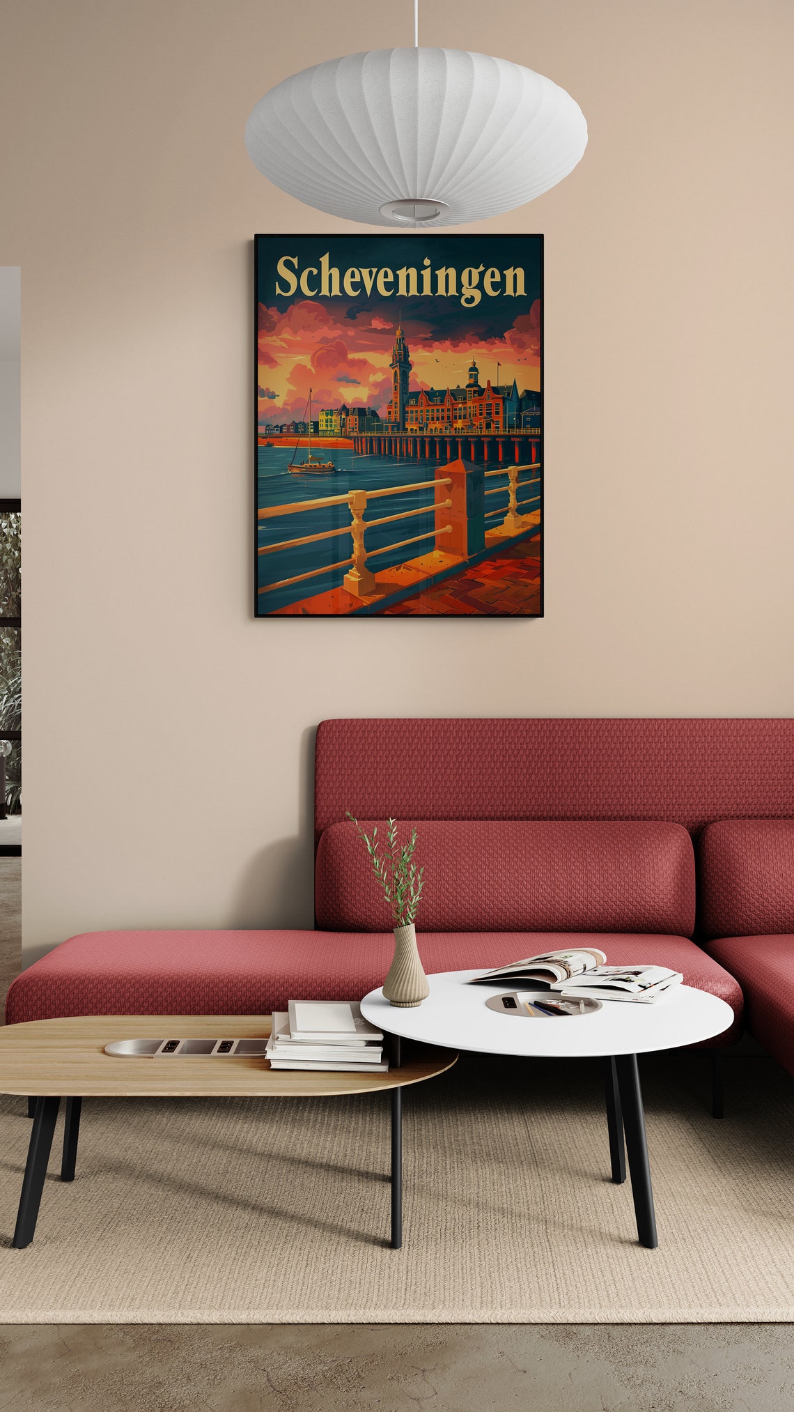 Scheveningen Pier Beach Sunset Retro Netherlands Travel Poster - Image 3