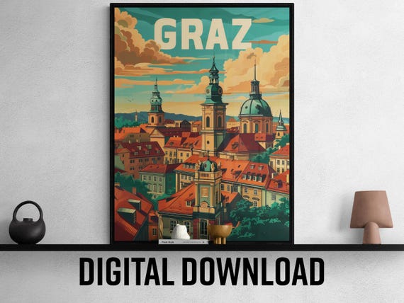 Graz Travel Poster Vintage Inspired Art Print Home Decor Wall Art Unique Gift Idea