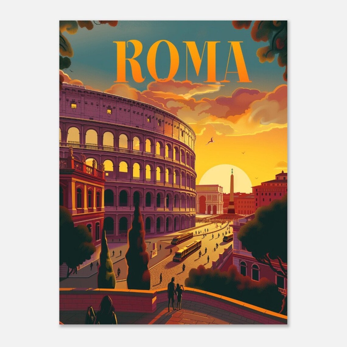 Roma Colosseum Sunset Vintage Italian Historic Iconic City Poster - Image 2