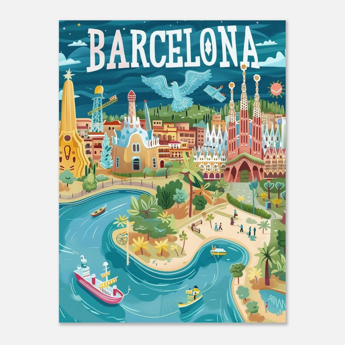Barcelona Sagrada Familia Whimsical Colorful Travel Poster Art - Image 2