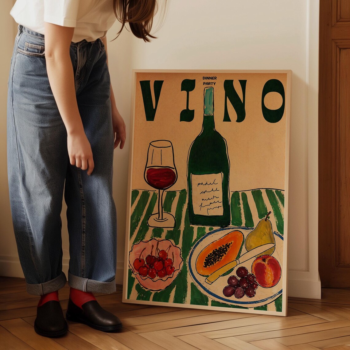 Vintage Italian Wine Poster, Kitchen Wall Art Print