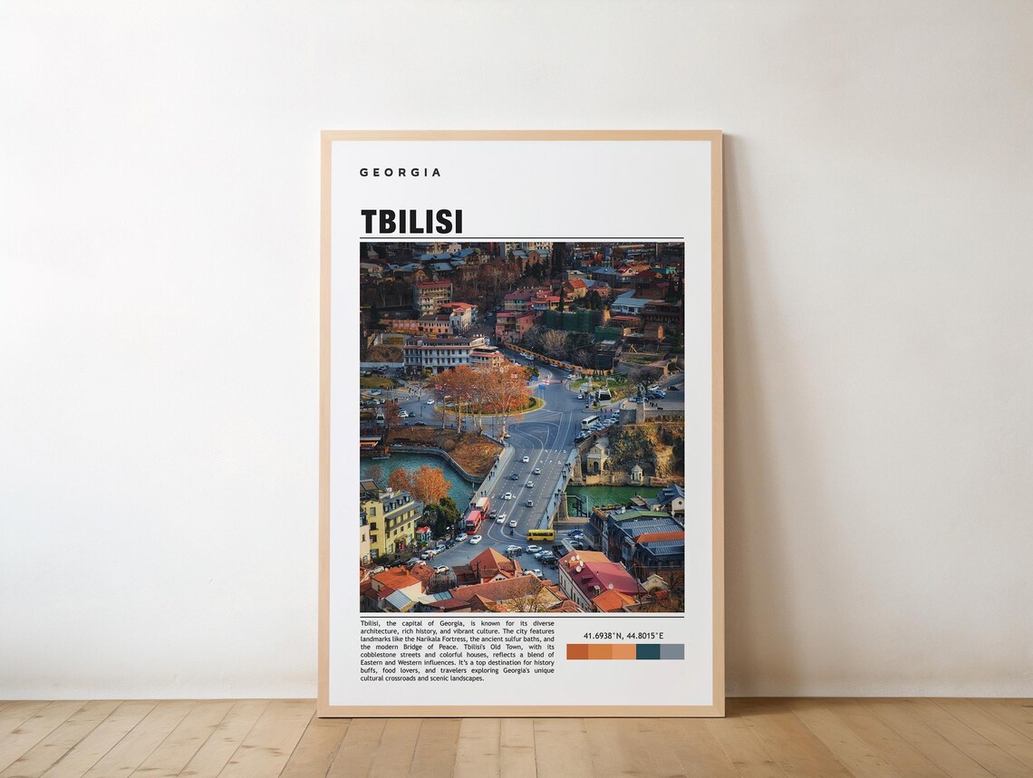 Tbilisi Georgia Old Town Aerial View Sunset Travel Photo Poster