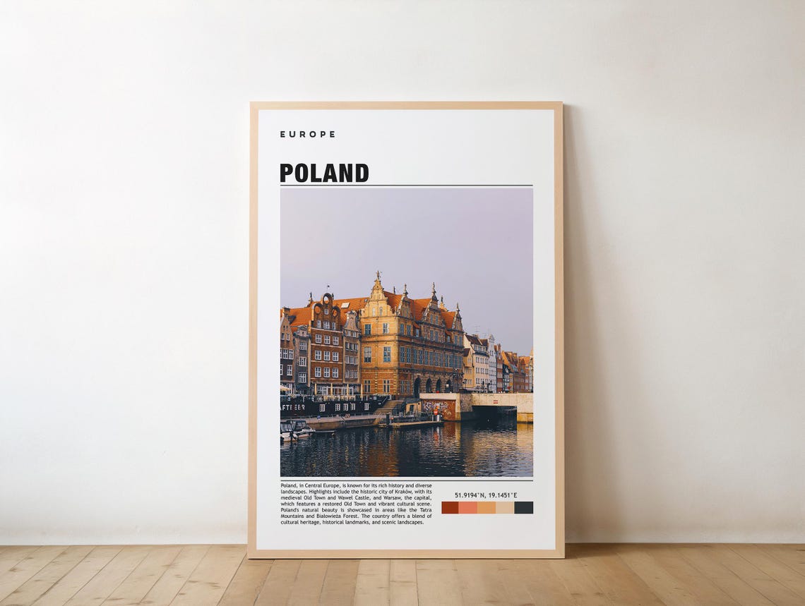 Poland Historic Waterfront Old Town Architecture Europe Travel Poster