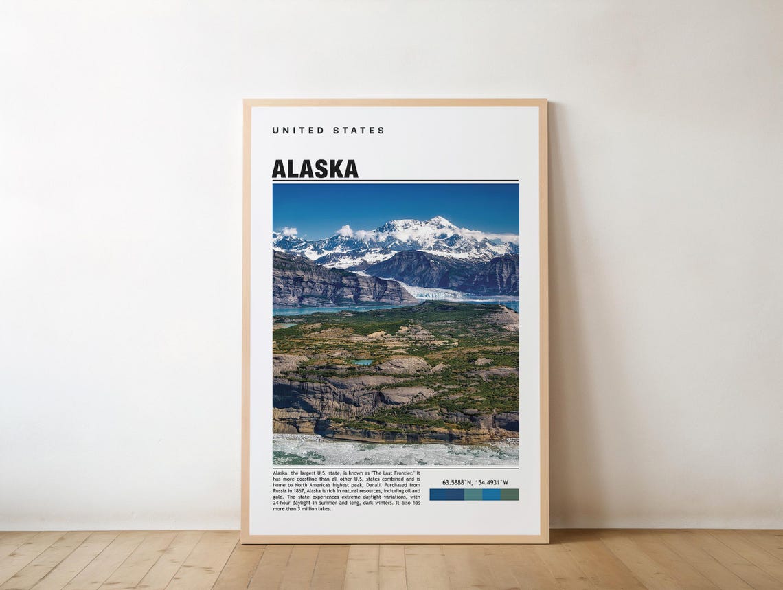 Alaska Snowy Mountain Peaks Glacier Wilderness Travel Poster