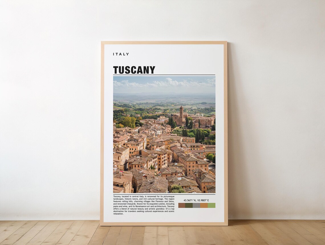 Tuscany Italy Medieval Hill Town Aerial View Photo Travel Poster