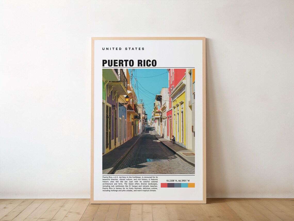 Puerto Rico Old San Juan Colorful Colonial Street Travel Photo Poster