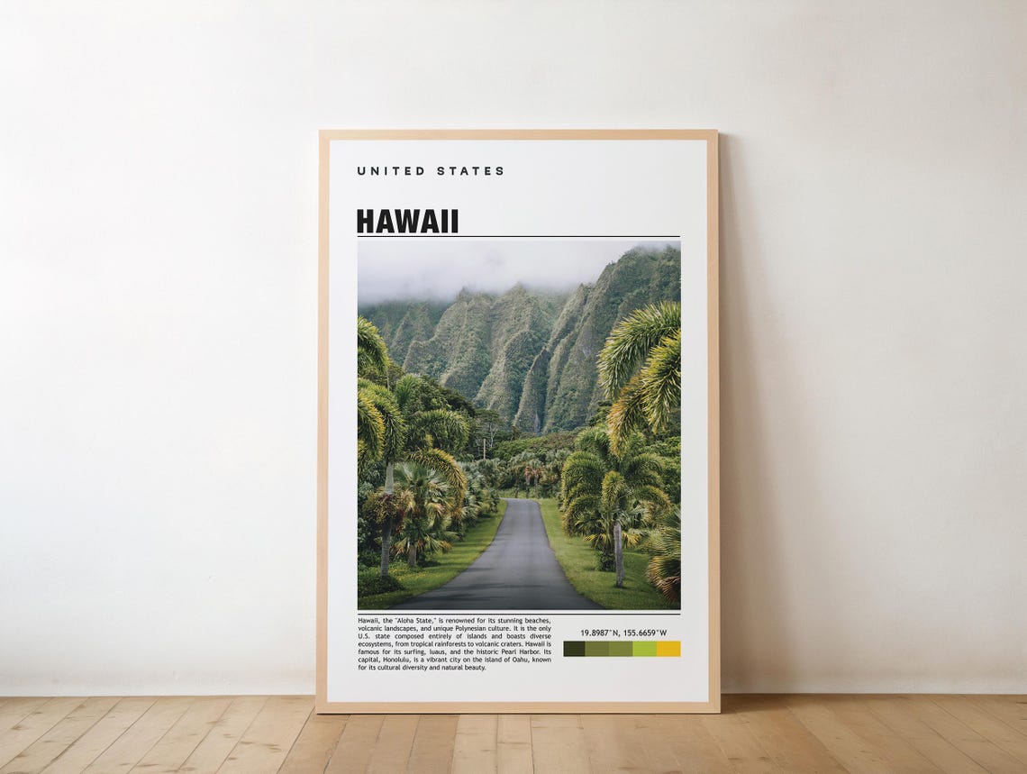 Hawaii Palm Road Green Valley Mountains Island Travel Art Poster