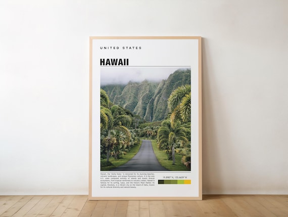 Hawaii Palm Road Green Valley Mountains Island Travel Art Poster