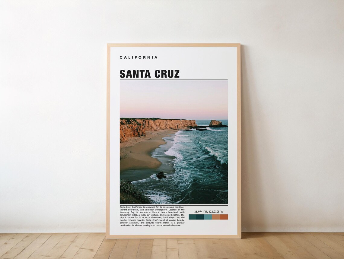 Santa Cruz California Beach Sunset Coast Photo Travel Poster