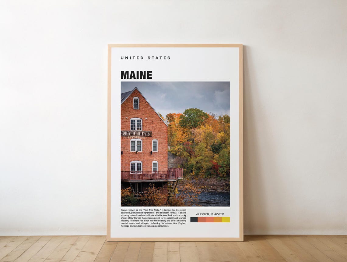 Maine Pine Tree State Old Mill River Autumn Photo Art Poster
