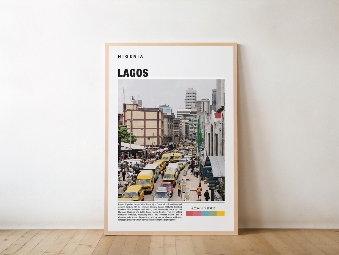 Lagos Nigeria Busy Street Yellow Danfo Buses Africa Travel Poster