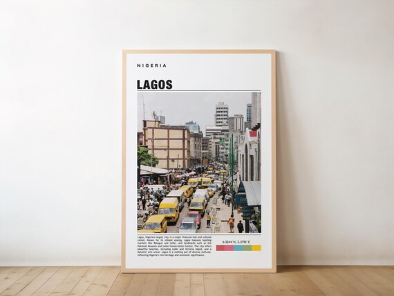 Lagos Nigeria Busy Street Yellow Danfo Buses Africa Travel Poster