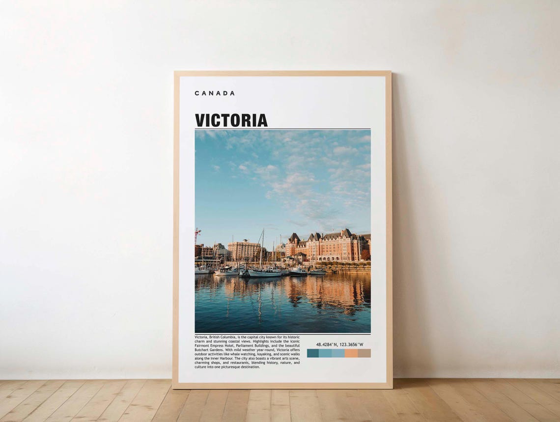 Victoria Canada Inner Harbour Empress Hotel Skyline Travel Poster