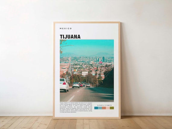 Tijuana Mexico Border City Skyline View Modern Travel Poster
