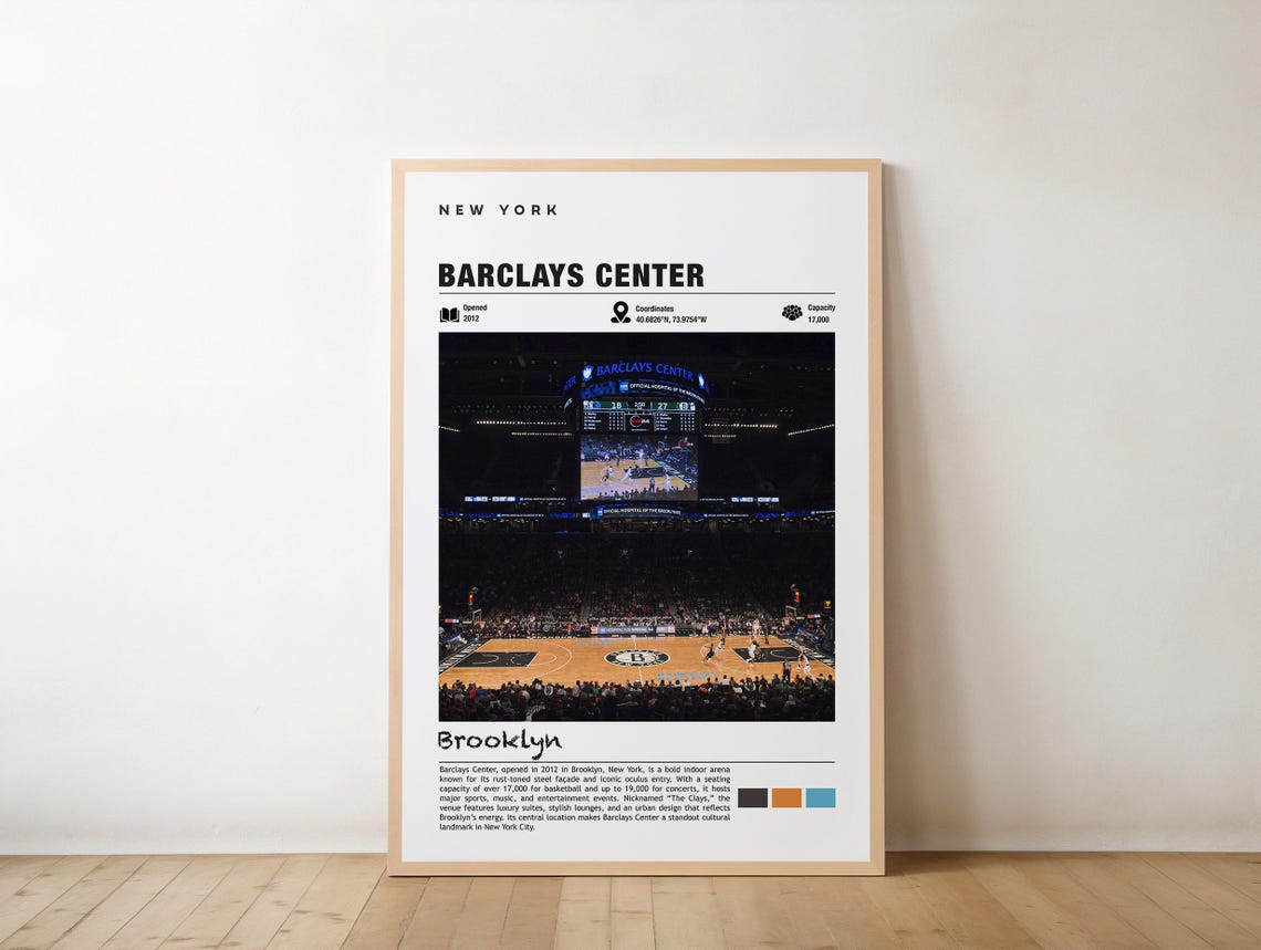 Barclays Center Print New York Poster Brooklyn Views Arena Art Urban Charm Basketball Sports Venue City Landmark