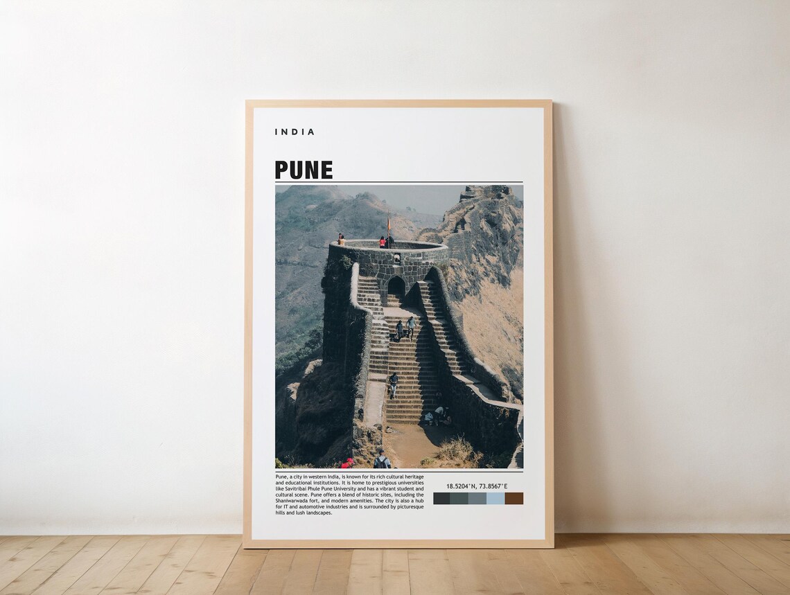 Pune India Hilltop Fortress Stone Steps Photography Travel Poster
