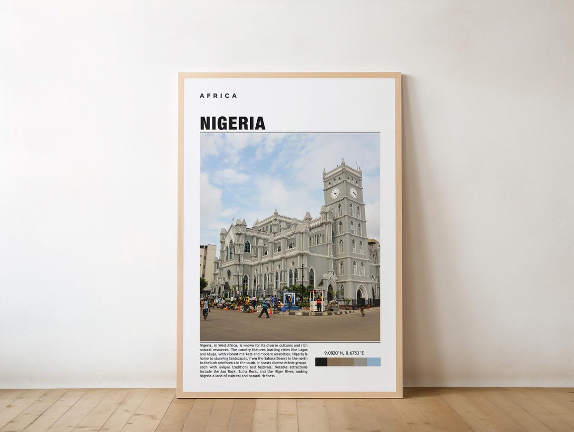 Modern Nigeria Cathedral Travel Poster With Editorial Map Layout