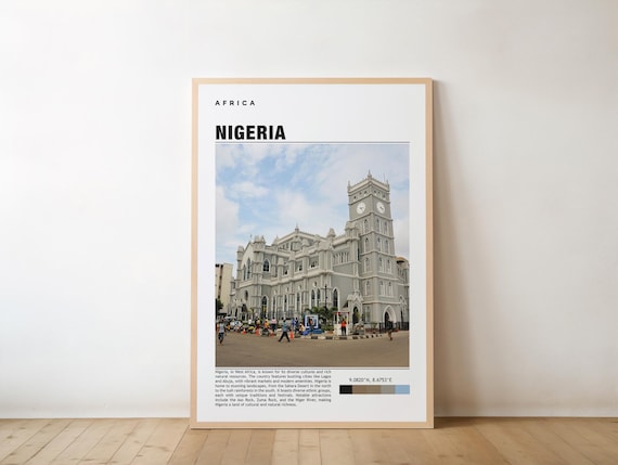 Modern Nigeria Cathedral Travel Poster With Editorial Map Layout