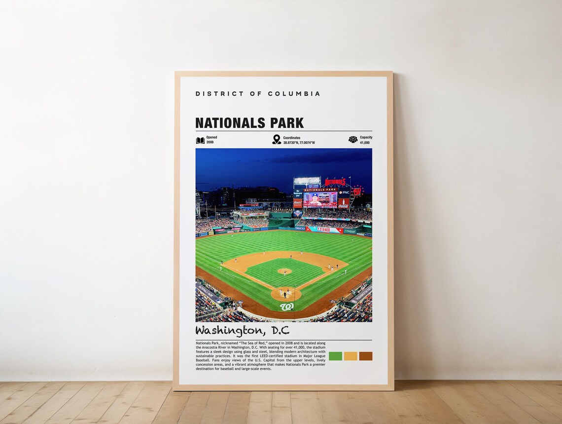 Nationals Park Washington DC Travel Poster, City Landmark