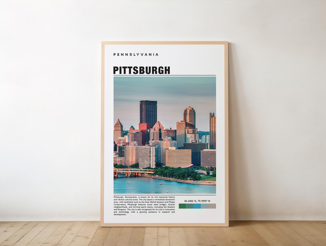 Pittsburgh Pennsylvania Skyline River Cityscape Photo Travel Poster