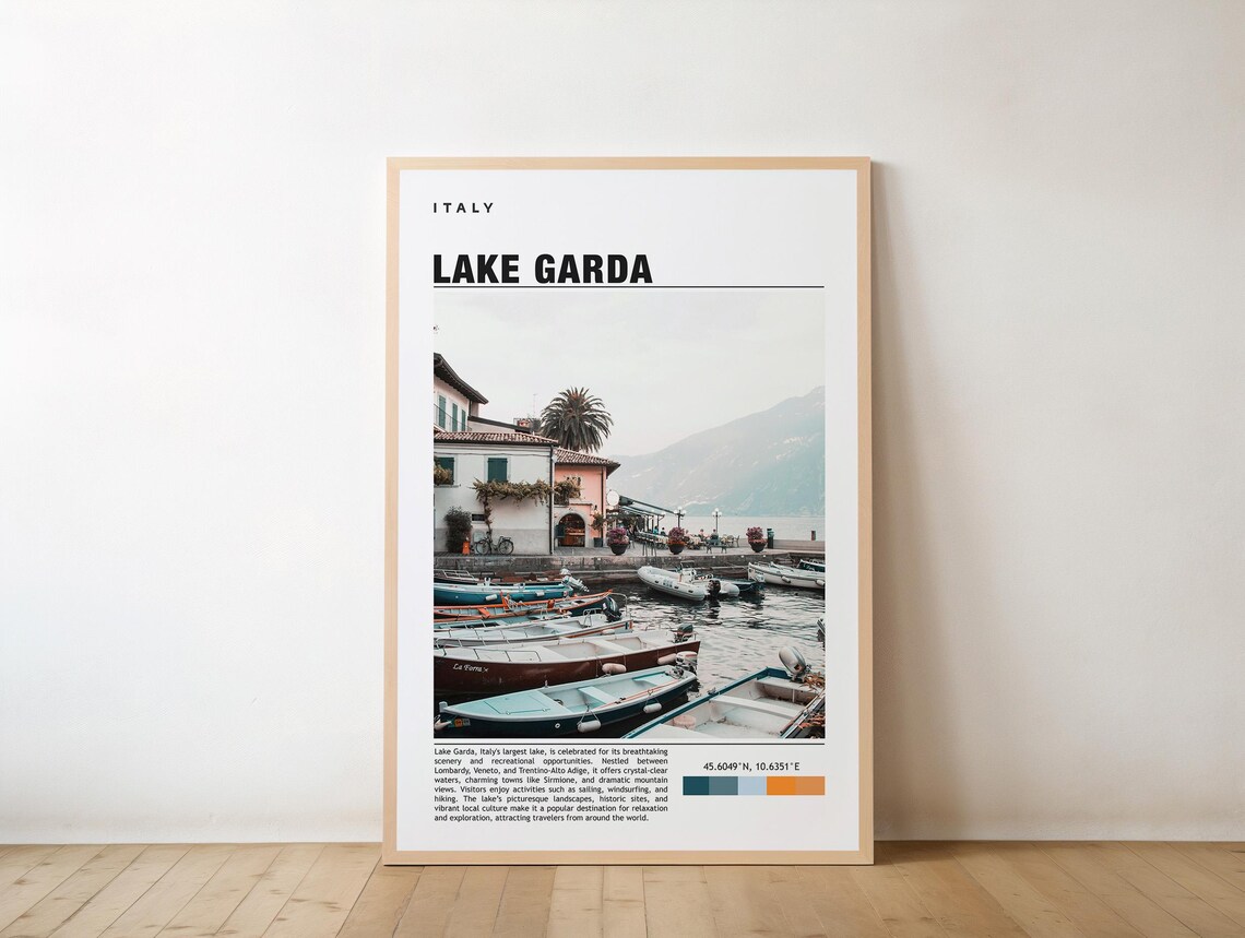 Lake Garda Italy Harbor Boats Lakeside Town Photo Travel Poster