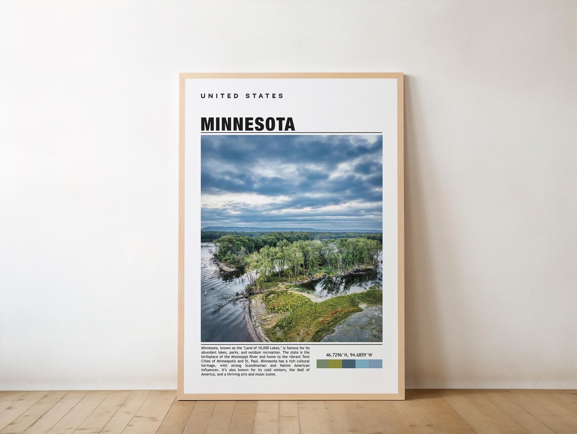 Minnesota Land Of 10000 Lakes Aerial River Photo Travel Poster
