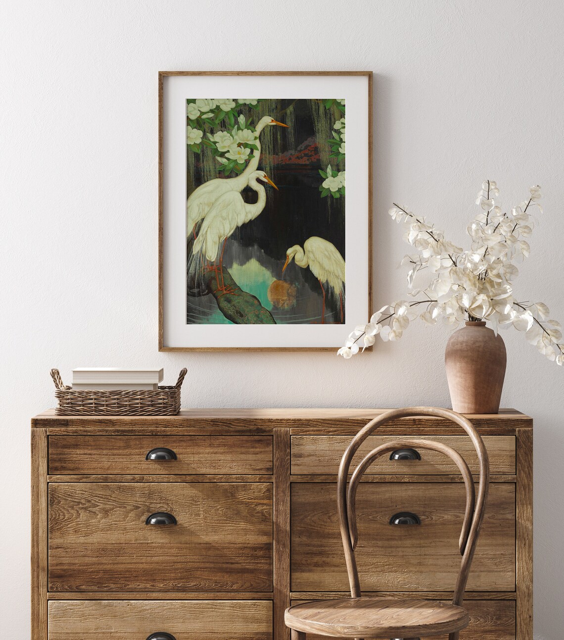 Egrets Vintage Crane Painting, Midcentury Art Print - Image 3