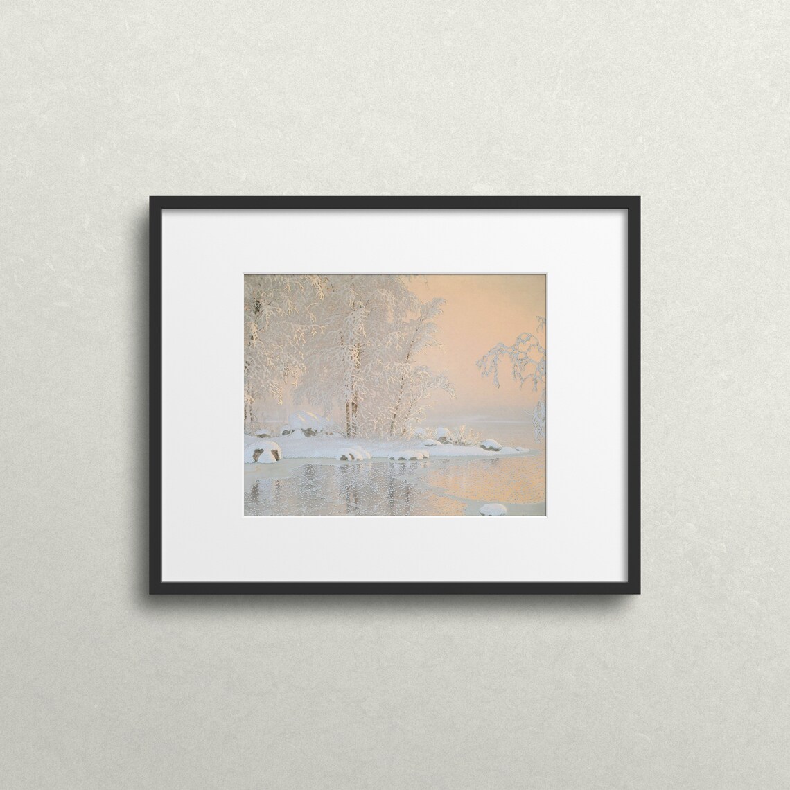 Pastel Winter Birch Trees Frozen Lake Blush Pink Snow Scene Poster - Image 2
