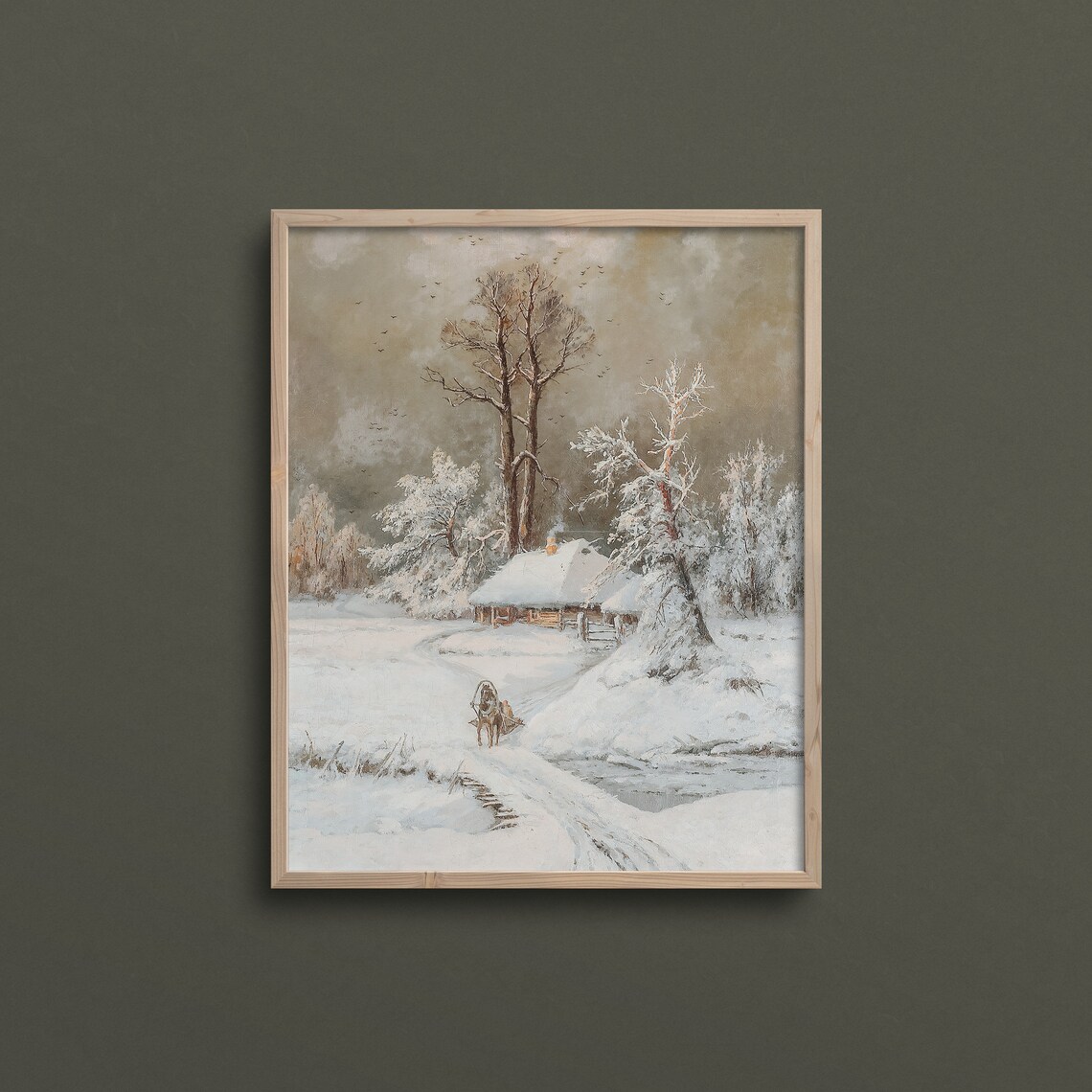 Winter Sleigh Ride Vintage Cottage Landscape Art Print - Image 2