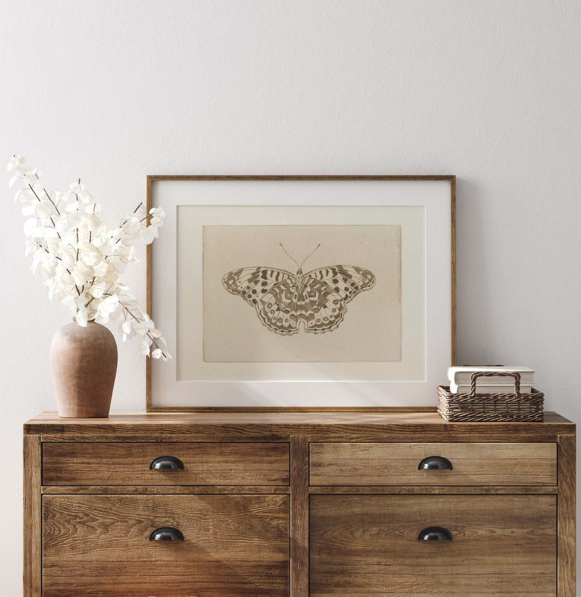 Butterfly Study Sepia Sketch Vintage Botanical Wall Art Print - Image 2
