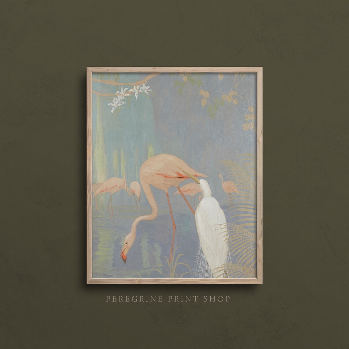 Egret and Flamingo Vintage Midcentury Art Print - Image 3