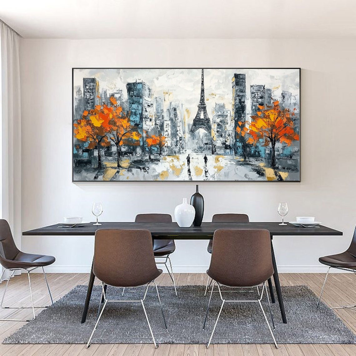 Paris Eiffel Tower Cityscape Lined With Autumn Orange Trees Poster - Image 2