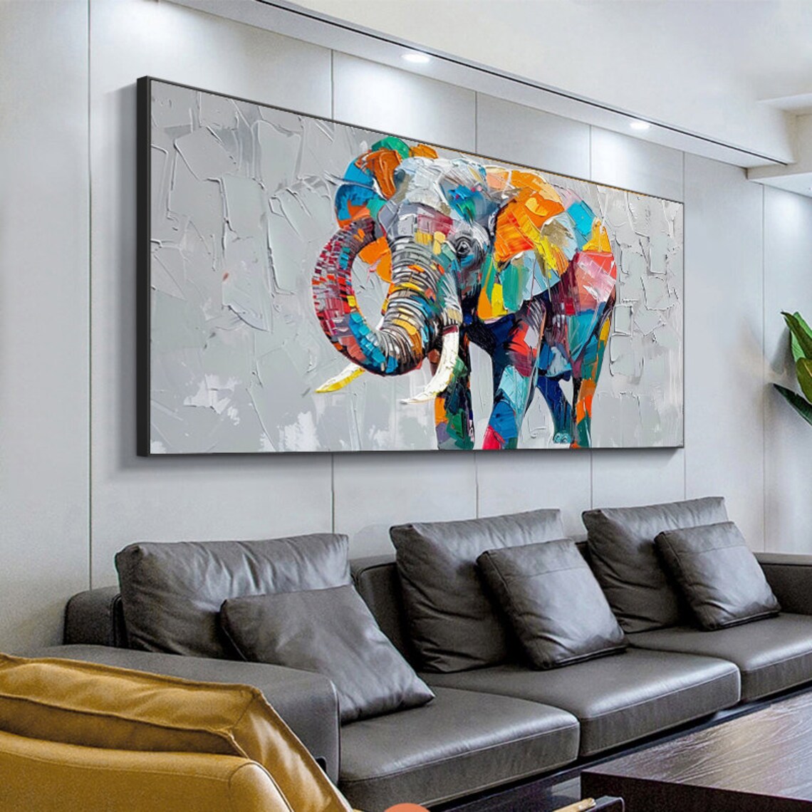 Abstract Colorful Elephant Palette Knife Art Print - Image 4