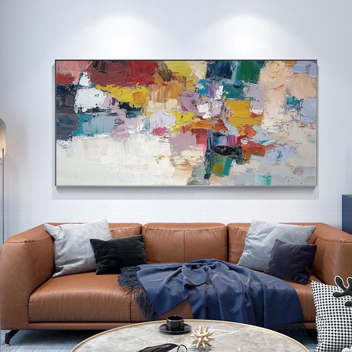 Vibrant Multicolor Impasto Abstract Panoramic Statement Wall Art - Image 3