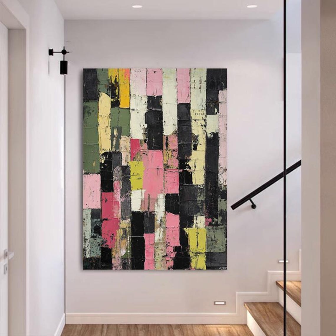 Bold Colorful Abstract 3D Blocks Textured Stripes Artwork Poster