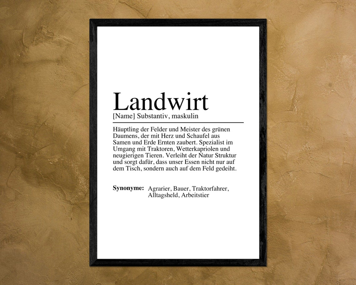 Landwirt German Farmer Dictionary Definition Personalized Poster